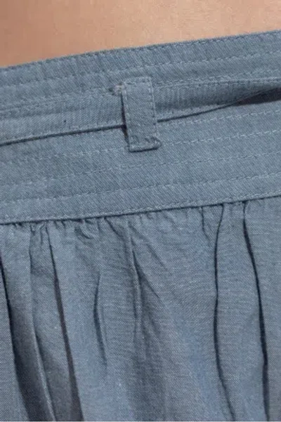 Ulla Johnson Elowen Belted Tulle-trimmed Embroidered Cotton-chambray Shorts In Blue
