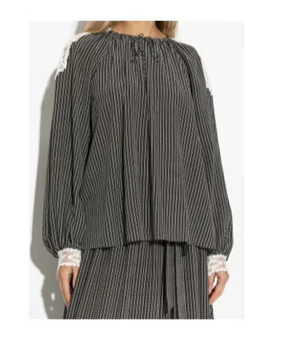 Chloé Micro Check Silk Long-sleeve Blouse In Gray