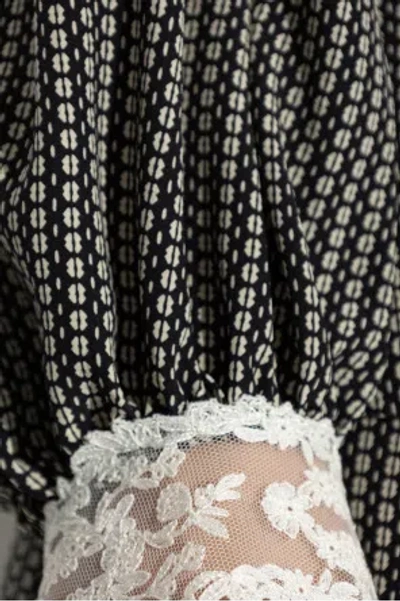 Chloé Micro Check Silk Long-sleeve Blouse In Gray