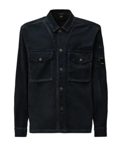 C.p. Company Classic Black Shirt-style Jacket With Structured Collar And Flap Pockets In Blue