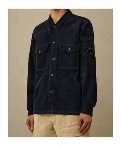C.p. Company Classic Black Shirt-style Jacket With Structured Collar And Flap Pockets In Blue