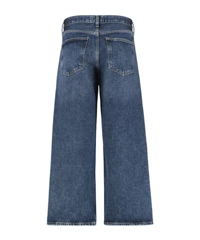 Agolde Wide-leg Denim Trousers With Metal Buttons In Blue