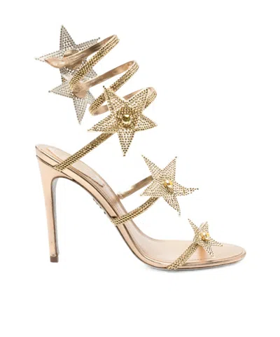 René Caovilla Stiletto High Heel Sandals In Gold