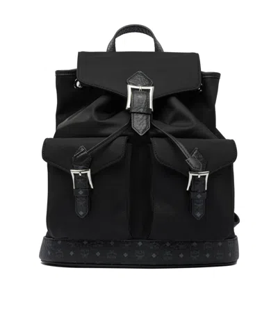 Mcm Straps Adjustable Buckle Front Pockets Top Handle In Black