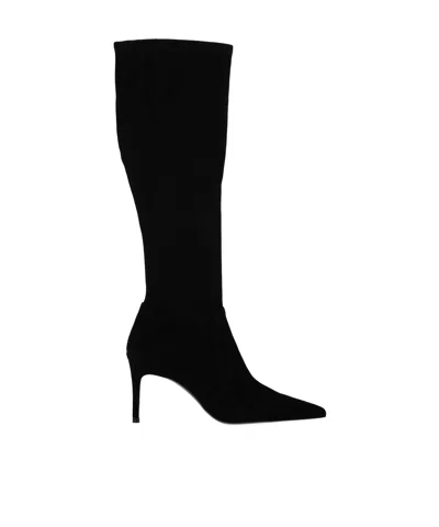 Stuart Weitzman Stuart Power Suede Stiletto Knee Boots In Black