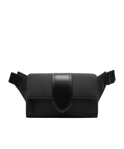 Jacquemus The Bambino Flap Bum Bag In Nylon With Smooth Leather Details In Black