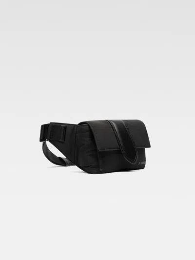Jacquemus The Bambino Flap Bum Bag In Nylon With Smooth Leather Details In Black