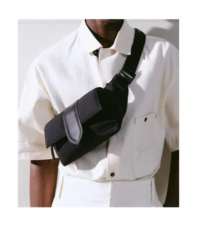 Jacquemus The Bambino Flap Bum Bag In Nylon With Smooth Leather Details In Black