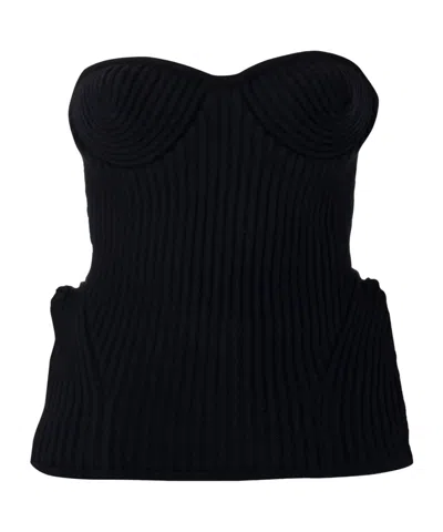 Jean Paul Gaultier Fitted Wool-blend Ribbed Knit Top In Black