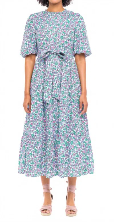 Banjanan Rue Hedgehog Midi Dress In White In Blue