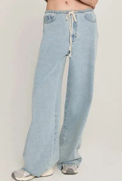 Unpublished Reece Raw Hem Drawstring Wide Leg Jeans In Blue