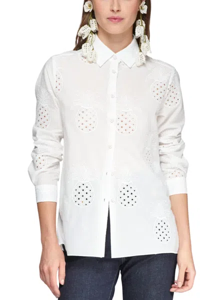 Vilagallo Tea Pineapple Eyelet Shirt In White