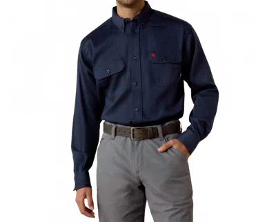 Ariat Flame Resistant Solid Button Work Shirt - Regular In Navy In Blue