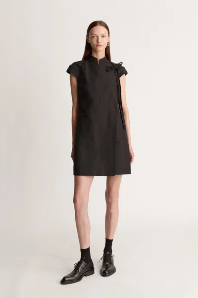 Lee Mathews Alberta Tie-detail Mini Dress In Black