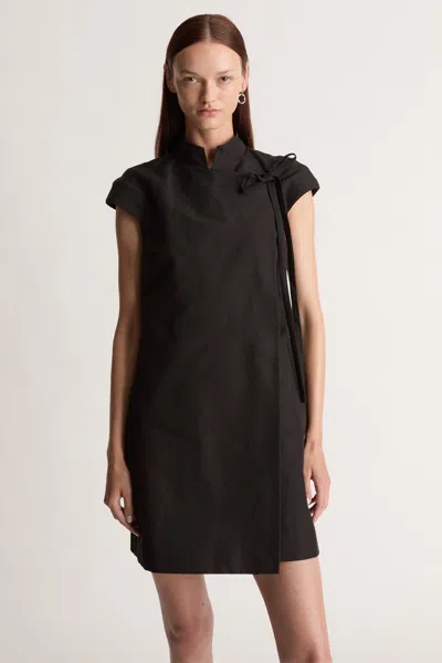 Lee Mathews Alberta Tie-detail Mini Dress In Black