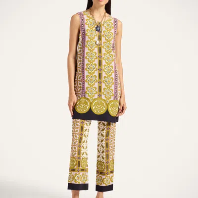 La Doublej Stretch Tunic Printed Satin Minidress In Gold