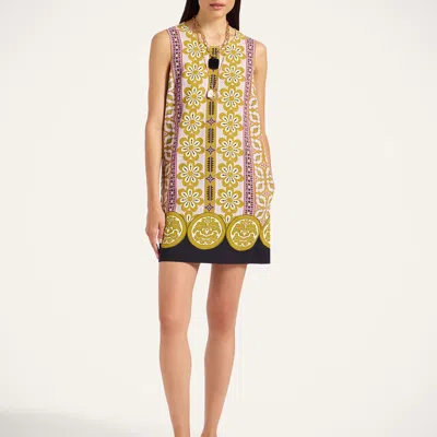 La Doublej Stretch Tunic Printed Satin Minidress In Gold