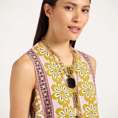 La Doublej Stretch Tunic Printed Satin Minidress In Gold