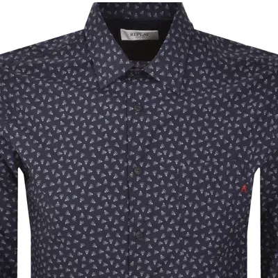 Replay Patterned Long Sleeved Shirt Blue In Multi
