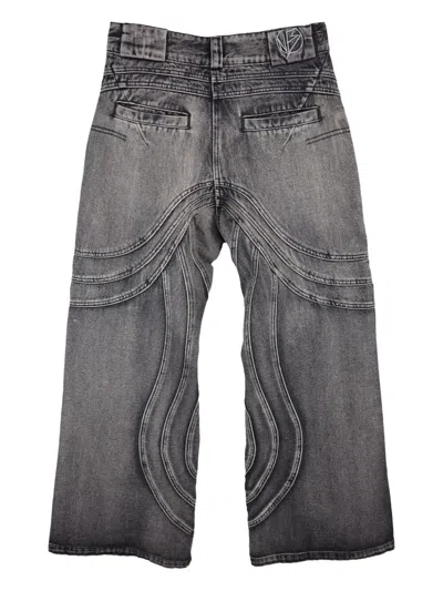 No/faith Studios Wave-pattern Faded-wash Jeans In Black