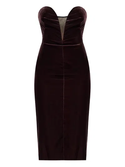Tom Ford Midi Dress With Sweetheart Neckline In Brown