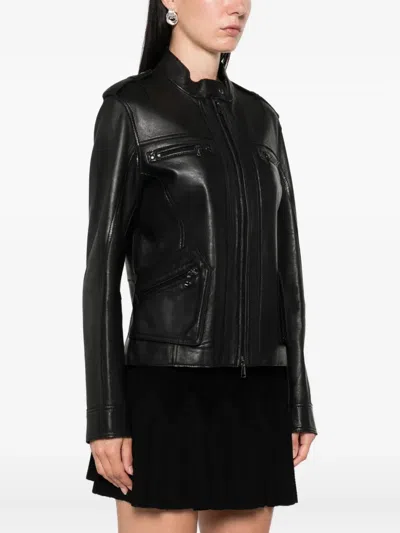 P.a.r.o.s.h Zip-up Leather Jacket In Black
