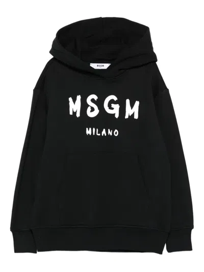 Msgm Logo-print Hooded Top In Black