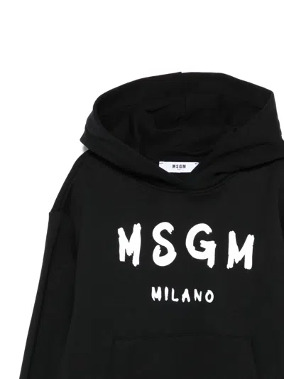 Msgm Logo-print Hooded Top In Black