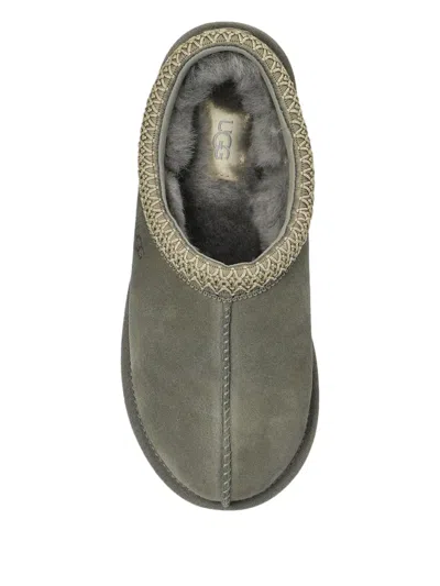 Ugg Tasman Wool-blend Fleece-lined Embroidered Suede Slippers In Green