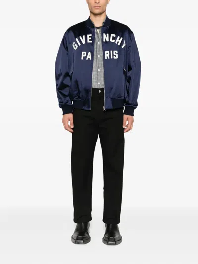 Givenchy Logo Bomber Jacket Puffer Jackets Blue In Multi