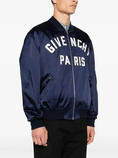 Givenchy Logo Bomber Jacket Puffer Jackets Blue In Multi