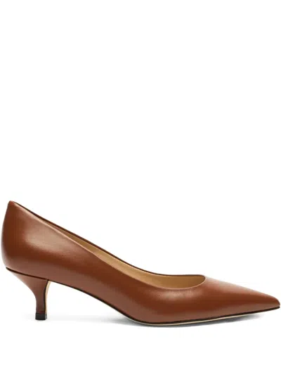 Stuart Weitzman 50mm Stuart Power Leather Pointed-toe Pumps In Brown
