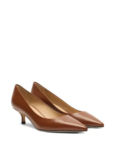 Stuart Weitzman 50mm Stuart Power Leather Pointed-toe Pumps In Brown