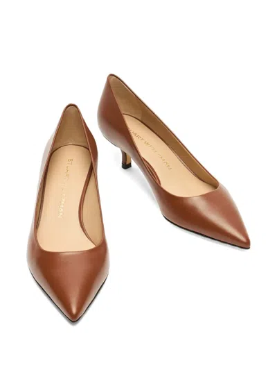Stuart Weitzman 50mm Stuart Power Leather Pointed-toe Pumps In Brown