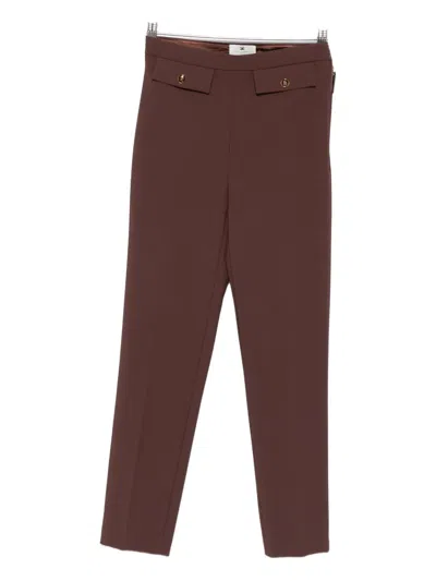Elisabetta Franchi Cropped Trousers With Belt Loops And Buttoned Pockets In Brown