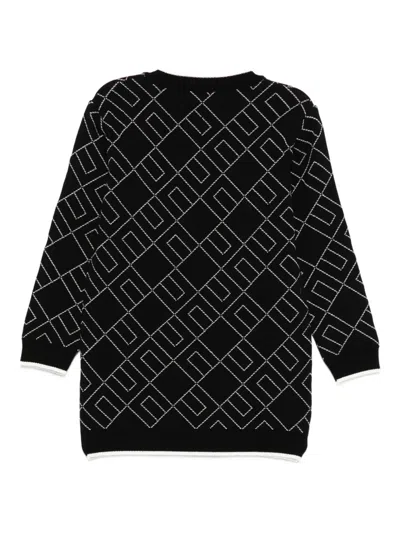 Elisabetta Franchi La Mia Bambina Geometric-pattern Knitted Dress In Black