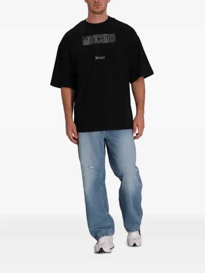 Moschino Crystal Logo Crew Neck T-shirt With Short Sleeves In Black