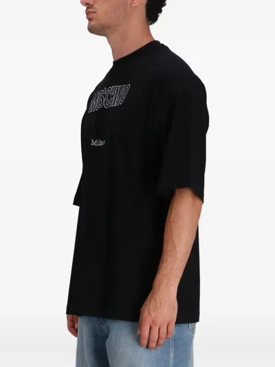Moschino Crystal Logo Crew Neck T-shirt With Short Sleeves In Black