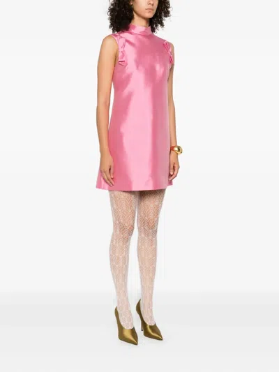 Valentino Bow-detailed Silk-twill Mini Dress In Pink