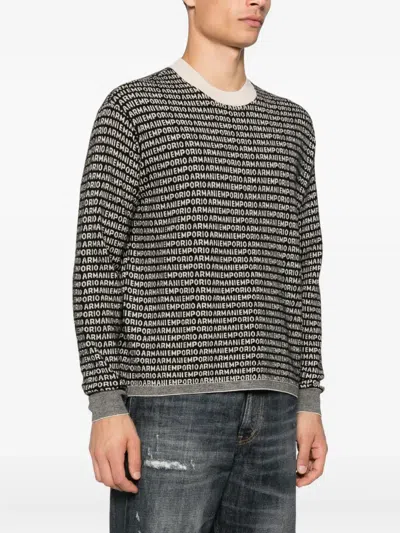 Emporio Armani Wool Crewneck Jumper With Ribbed Cuffs And Hem In Black