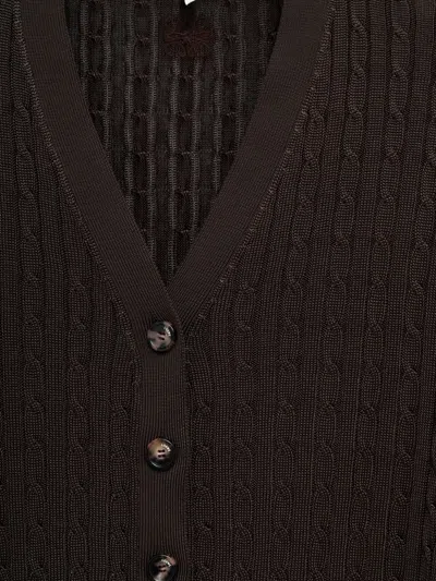 Loewe Cable-knit Buttoned Cardigan In Brown