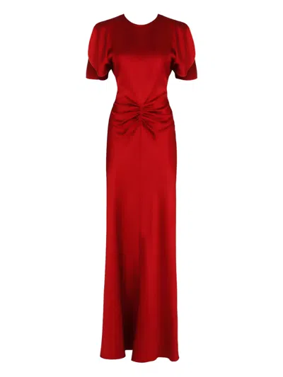 Victoria Beckham Womens Gathered Draped-sleeve Satin Maxi Dress Rose In Red
