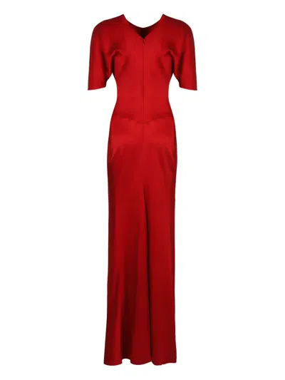 Victoria Beckham Womens Gathered Draped-sleeve Satin Maxi Dress Rose In Red