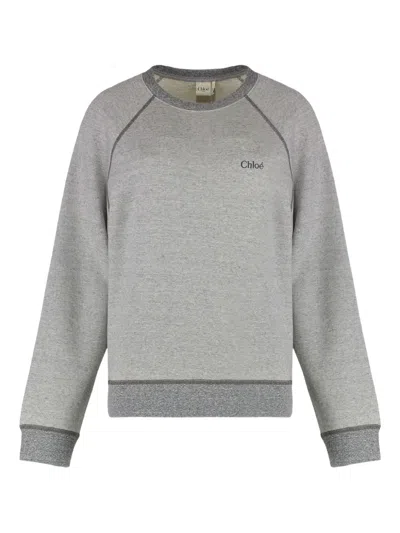 Chloé Logo Embroidered Fleece Sweatshirt In Gray