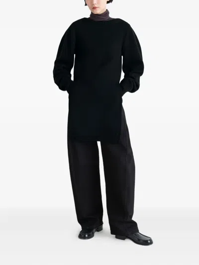 Lemaire Black Solid Round Neck Sweater In Black