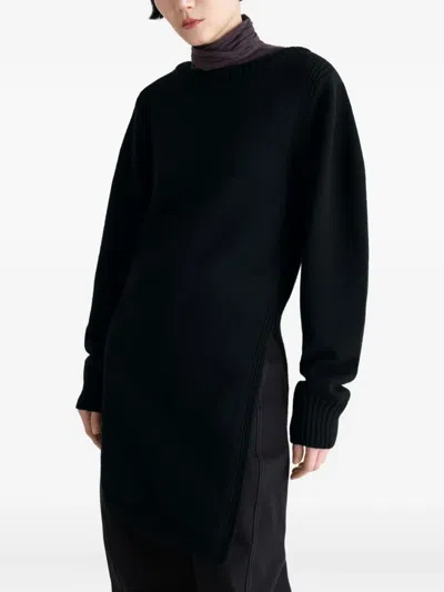 Lemaire Black Solid Round Neck Sweater In Black