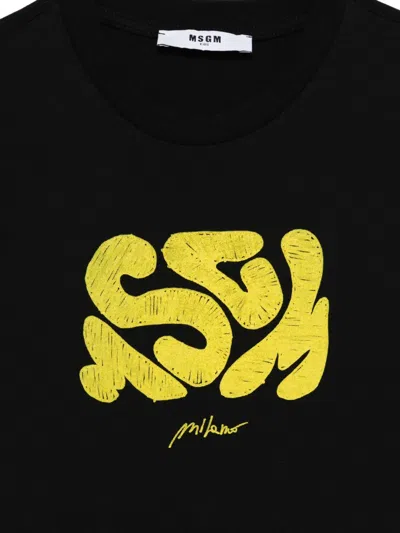 Msgm Abstract-print Cotton T-shirt In Black