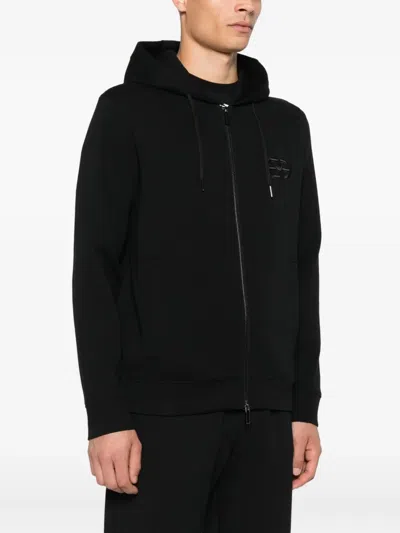 Emporio Armani Logo Cotton Hoodie With Hooded Design In Black