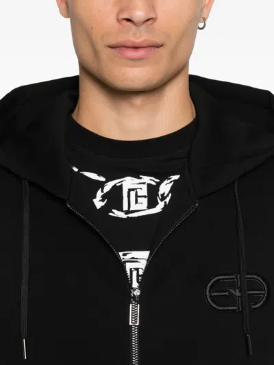 Emporio Armani Logo Cotton Hoodie With Hooded Design In Black