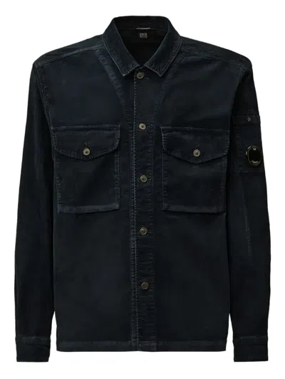 C.p. Company Classic Black Shirt-style Jacket With Structured Collar And Flap Pockets In Blue